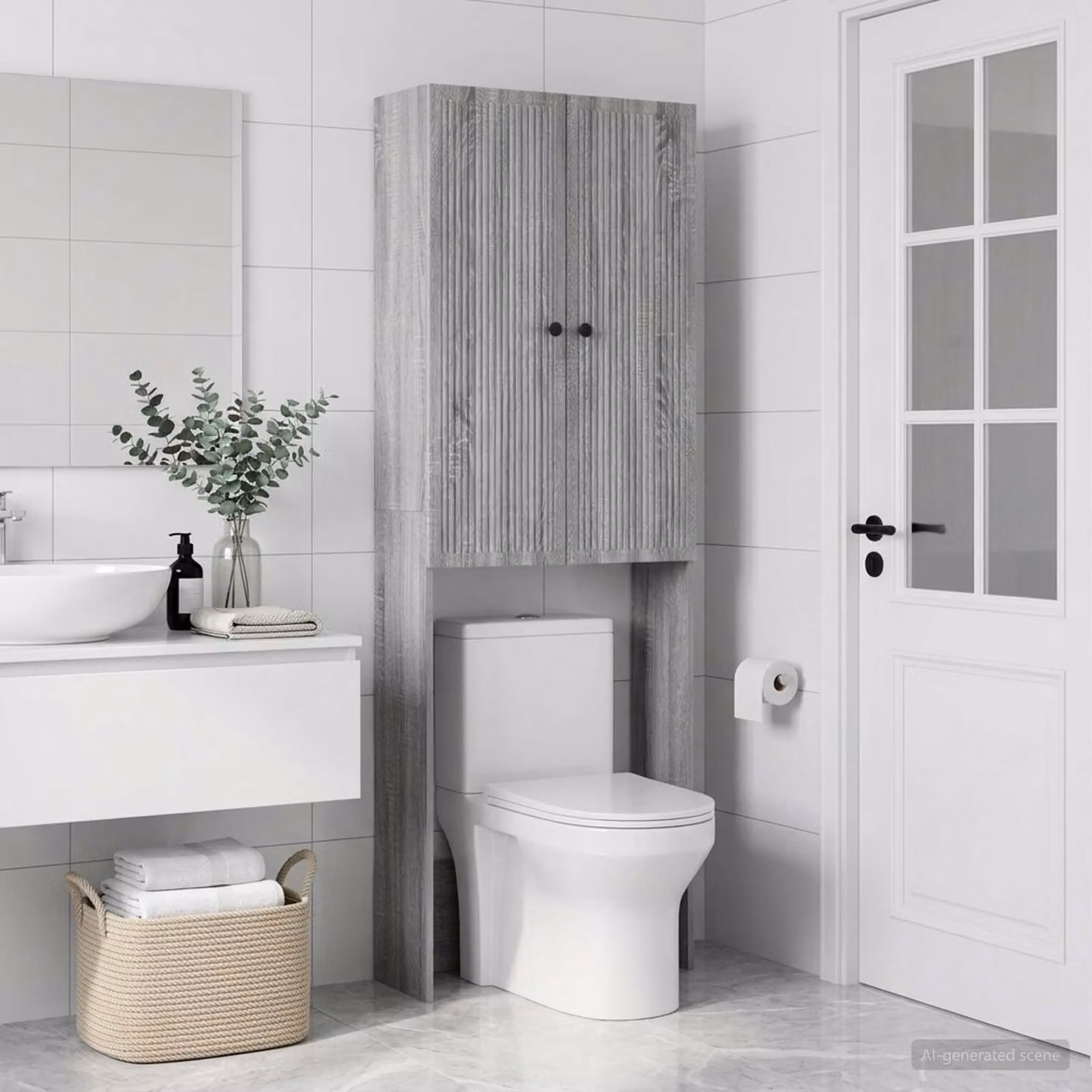 Mobiletto da bagno moderno vidaXL EDE Sonoma grigio L: 66 cm, P: 25,5 cm, H: 190 cm
