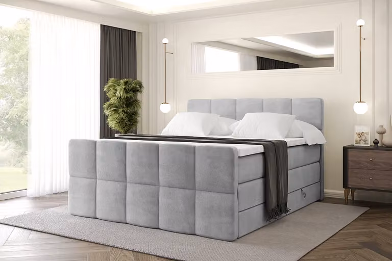Letto boxspring ALTDECOR con materasso e rete a doghe, topper, letto imbottito con contenitore, letto con vano portaoggetti, materassi H3 e H4, letto matrimoniale, letto boxspring -LIRO-Z KING-140x200 - Grigio Monolith