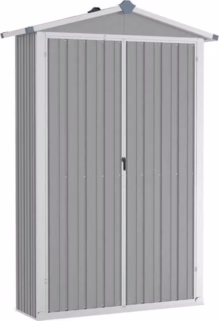 Capanno da Giardino Moderno in Acciaio Zincato e Plastica Grigio L: 116 cm, P: 45 cm, H: 175 cm con Doppia Porta e Scaffalatura DESIGN IN CFW1928477