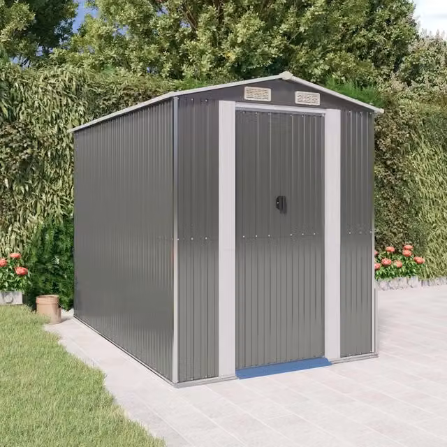 Capanno da Giardino Videx in Acciaio Zincato Grigio con Tetto a Capanna e Porte Scorrevoli L: 192 cm, P: 274 cm, H: 223 cm – 1
