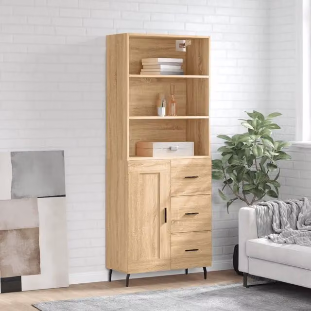 Credenza moderna vidaXL in legno e metallo color marrone, L: 69,5 cm, P: 34 cm, H: 180 cm – 1