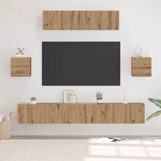 Set mobile TV moderno vidaXL in legno ingegnerizzato marrone, 7 pezzi – 1
