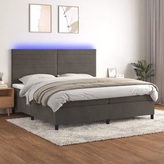 Letto Ibrido con Materasso a Molle Insacchettate vidaXL in Velluto Grigio con Illuminazione LED e Porta USB L/P/H: 200 x 200 x 203 cm – 1