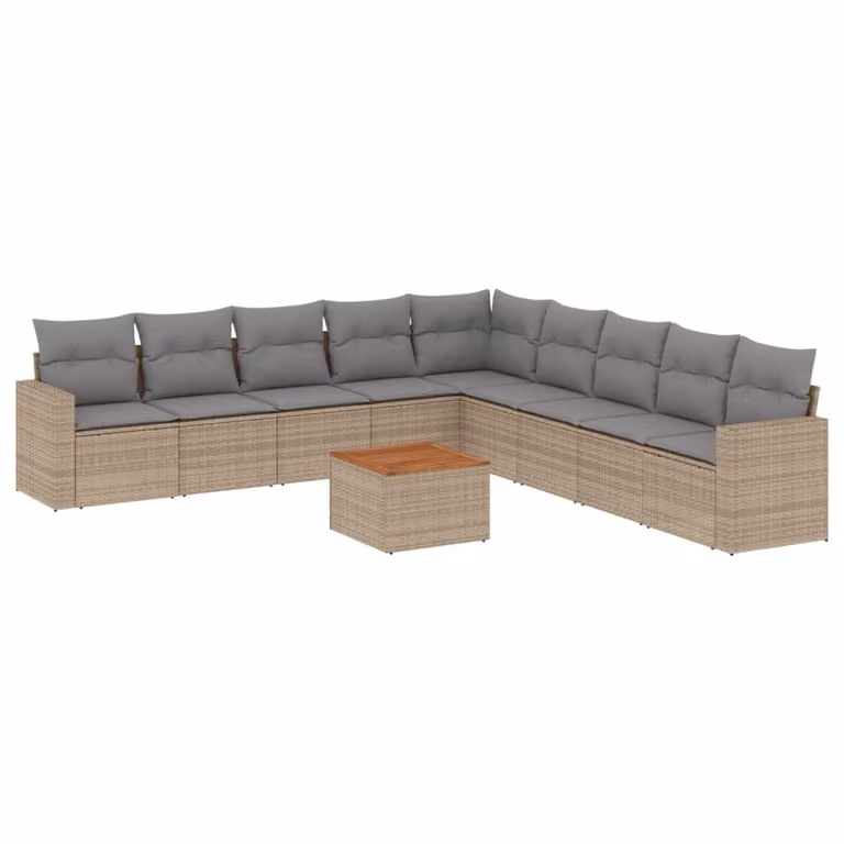 Set Divano da Giardino 10 pz con Cuscini Beige Misto Polyrattan