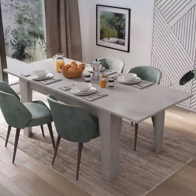 Tavolo allungabile moderno DMORA Salmour, rettangolare, grigio, L: 200 cm, P: 88 cm, H: 78 cm – 1