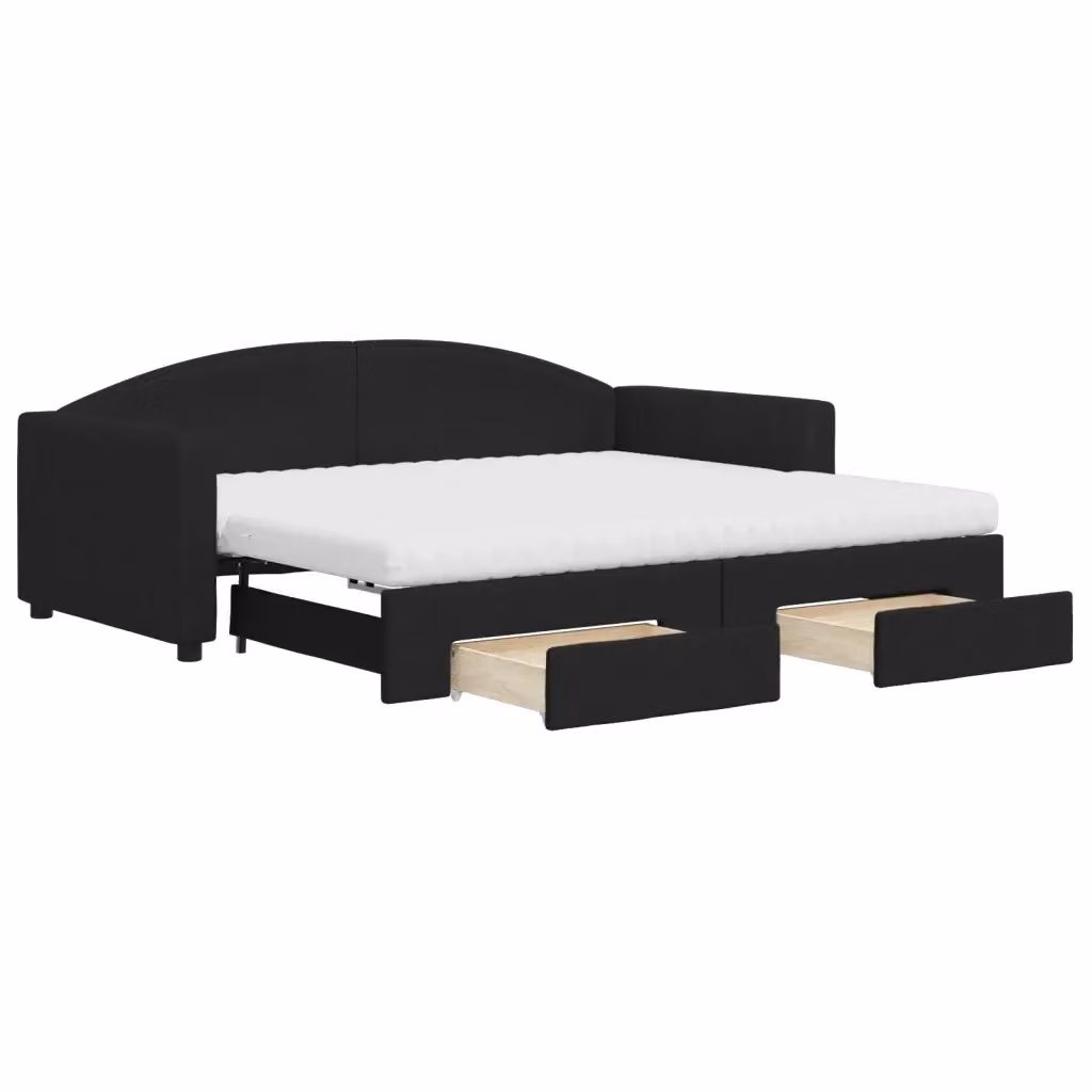 Divano Letto Estraibile con Cassetti vidaXL in Tessuto Nero L/P/H: 90 x 190 cm – 2