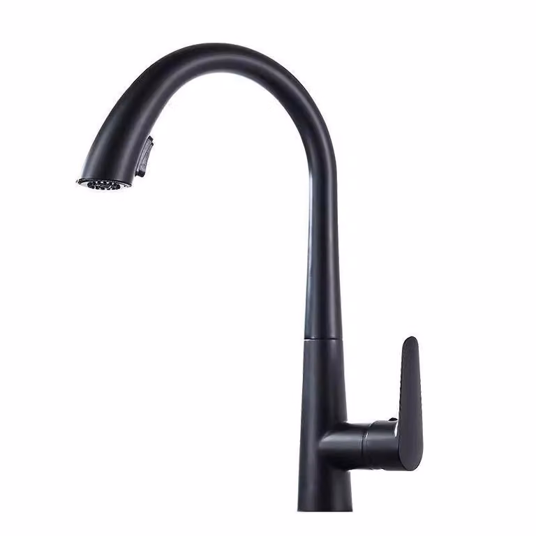 Rubinetto da cucina estraibile, orientabile a 360°, acciaio inossidabile spazzolato, due modalità di getto, valvola in Vetroceramica, miscelatore monocomando, adatto all'alta pressione, nero