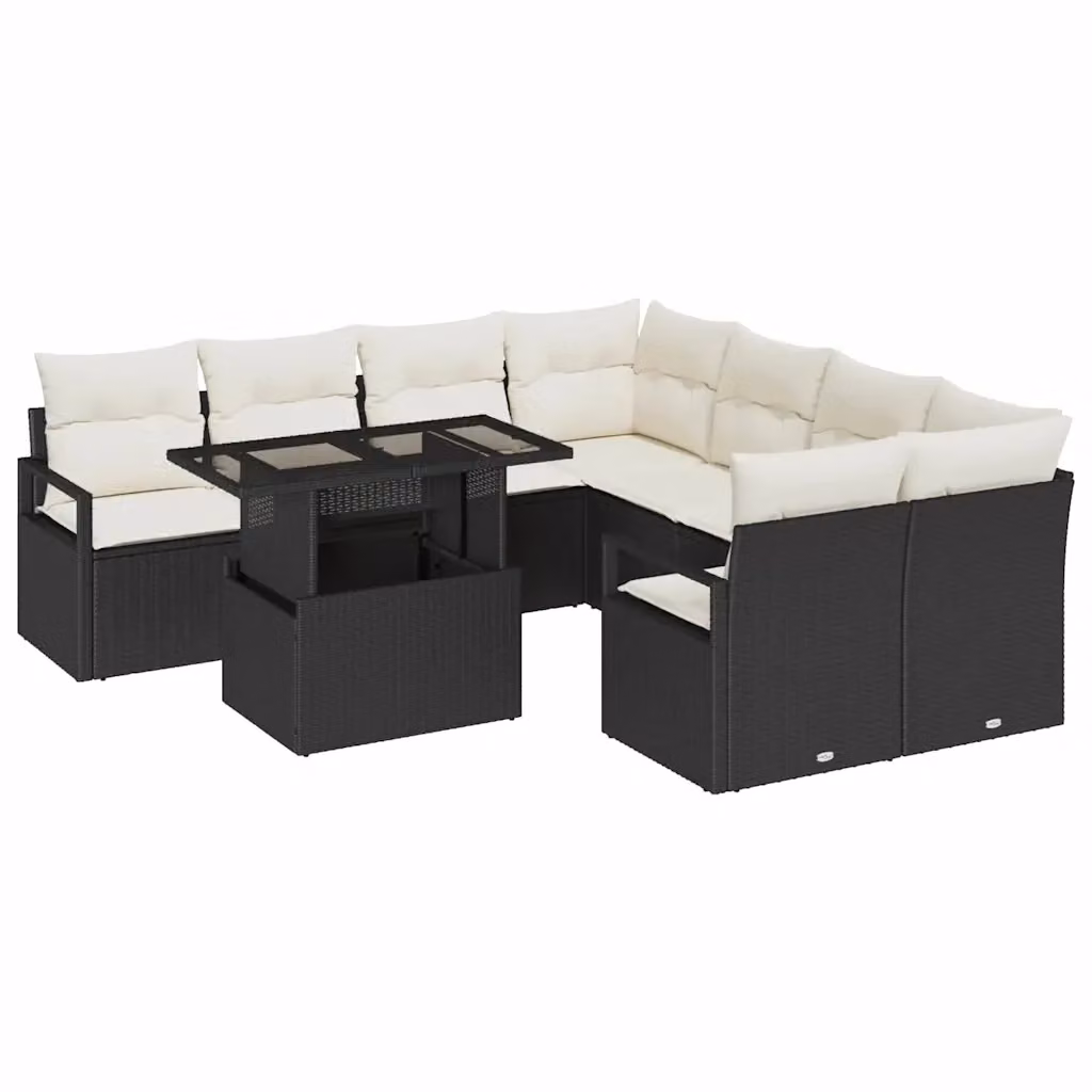 Set Divano da Giardino vidaXL 9 Pezzi con Tavolino Nero e Beige per 8 Persone – 2