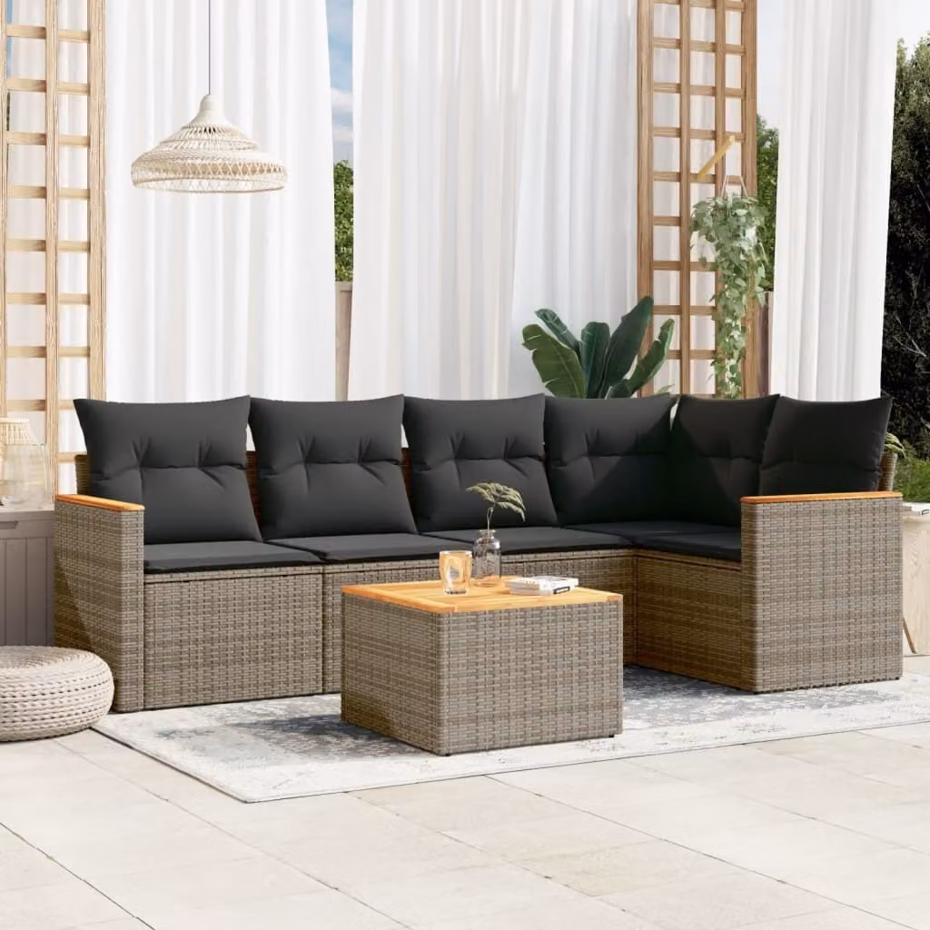 Maison Exclusive - Set Divano da Giardino 6 pz con Cuscini Grigio in Polyrattan