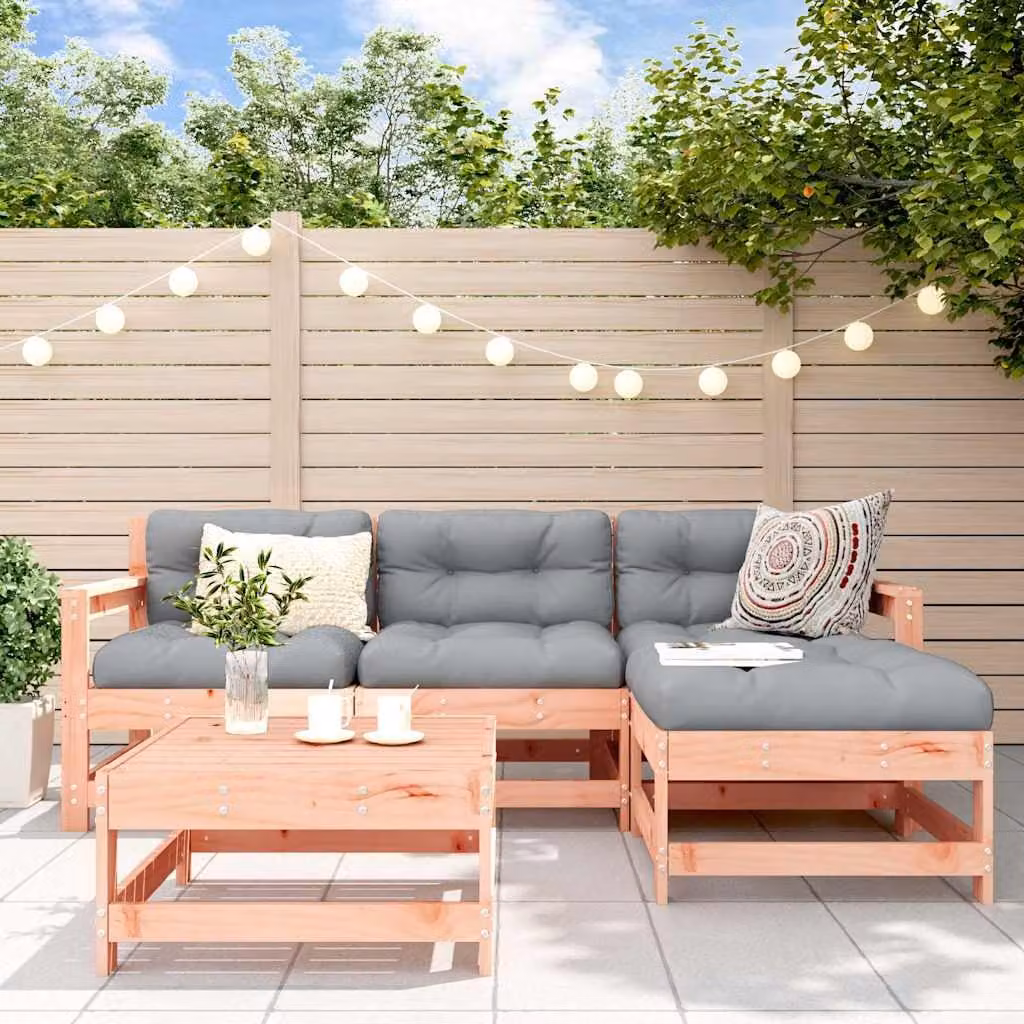 Set Salotto da Giardino vidaXL 5 pz in Legno Massello con Cuscini, Design Moderno a L, Colore Marrone e Grigio
