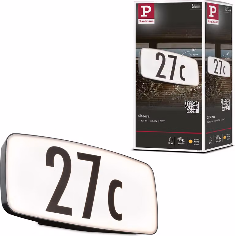 Paulmann Luce LED per numeri civici Sheera Rilevatore di movimento crepuscolare (HF) resistente all'acqua di mare