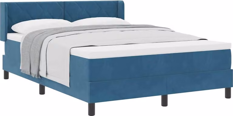 Letto a molle con materasso nero 100x200 cm Velvet blu scuro