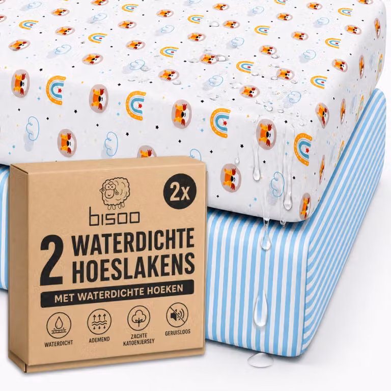 Set di lenzuola impermeabili con angoli elasticizzati, misura 80x130, con funzione 2-in-1