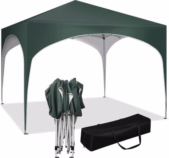 Tenda da Festa 3x3m - Tenda Opvouglabile - Tenda Pop-Up - Impermeabile - Altezza Regolabile - Resistente ai Raggi UV - Verde