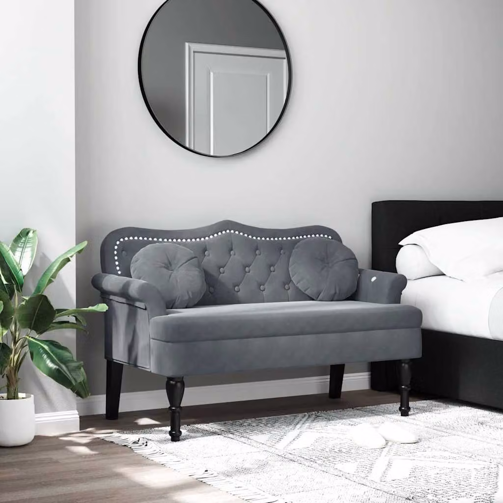 Panca con Cuscini vidaXL in Velluto Grigio con Braccioli, L/P/H: 120,5 x 65 x 75 cm