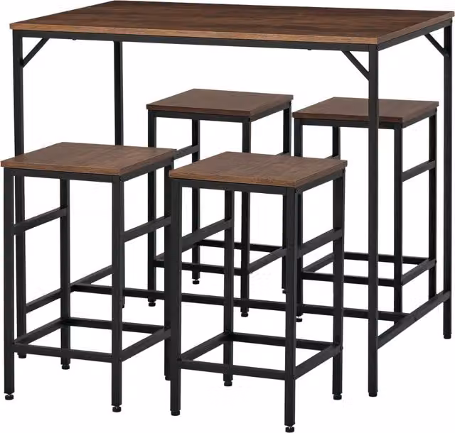 Tavolo alta cucina con 4 sgabelli ¨C zephmum ¨C marrone rustico