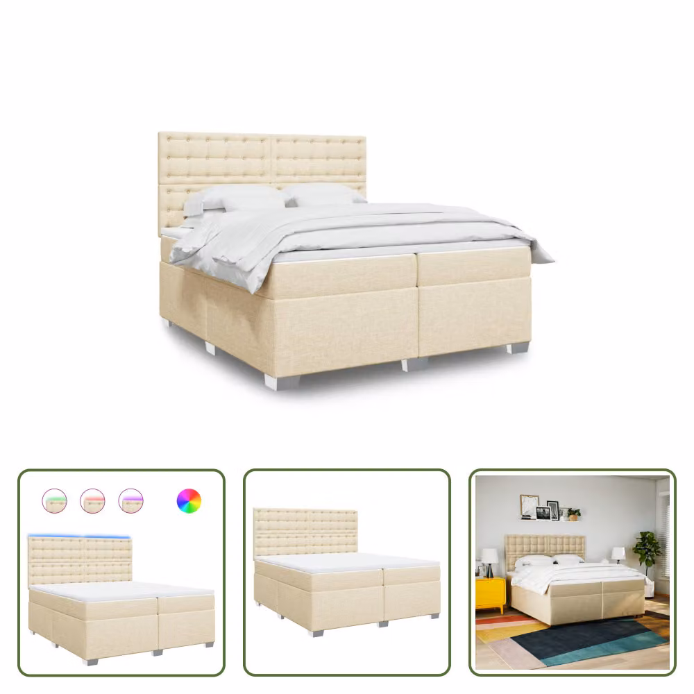 The Living Store Letto a molle con materasso crema 200x200 cm in tessuto