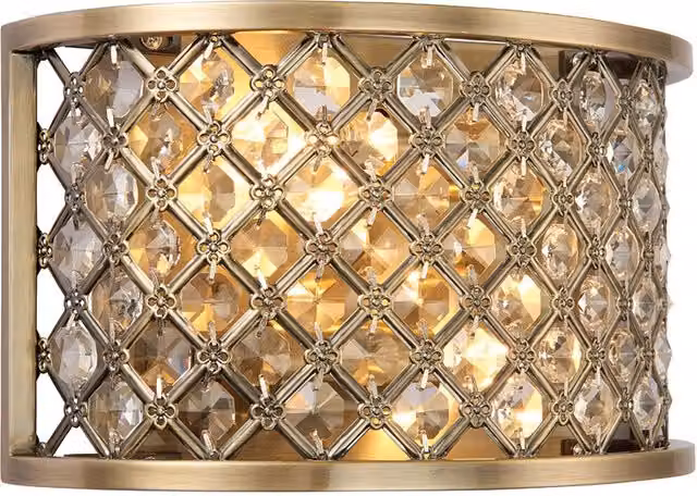 Applique glamour semitonda ottone anticato cristallo 2xE14