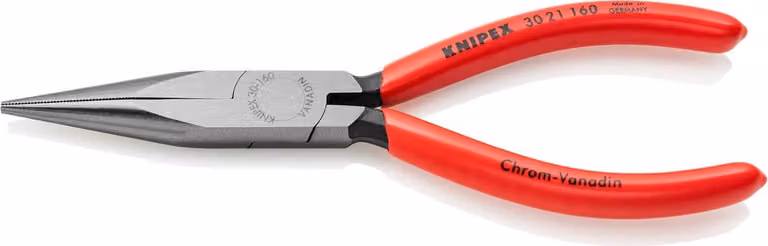 Pinze a becchi lunghi Knipex lunghezza 160 mm manici lucidi rivestiti in plastica con ganasce piatte SB - 30 21 160 SB