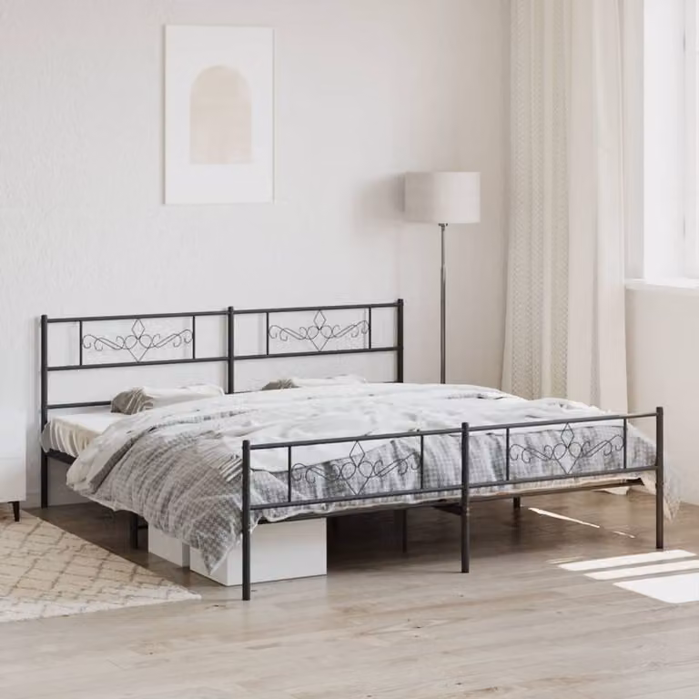 The Living Store Struttura letto con testiera e pediera in metallo nero 180x200 cm