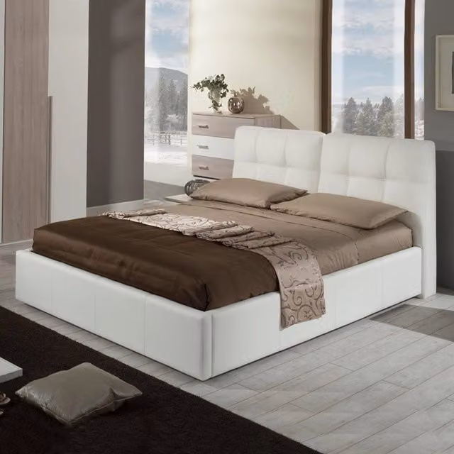 Letto matrimoniale con contenitore Melia ecopelle colore bianco