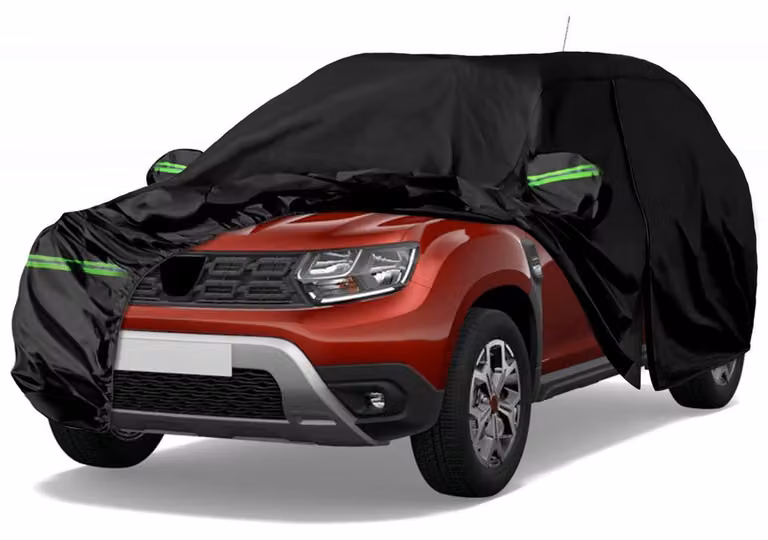 Copertura per auto, tipo garage completo, per Dacia Duster dal 2010 al 2024, colore nero, impermeabile, protezione per tutte le condizioni atmosferiche, con porta con cerniera