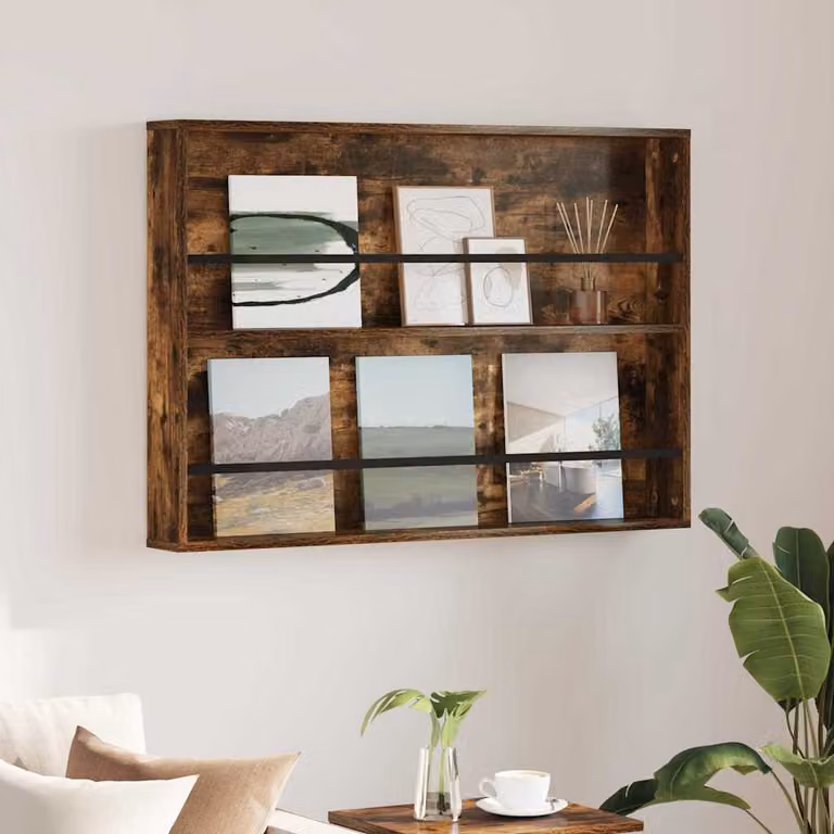 Scaffale per riviste vidaXL in legno Rovere, moderno e da parete, colore marrone, L: 100 cm, P: 12 cm, H: 70 cm