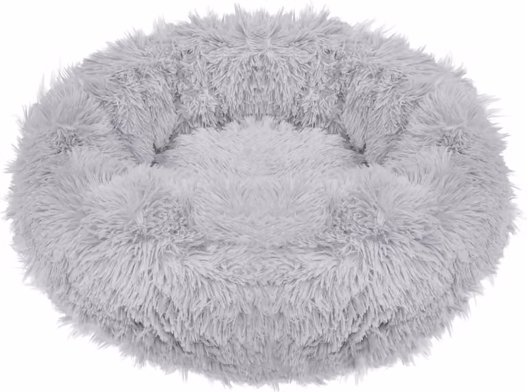 Lettino per cani, Superficie di sdraio, Ø 120 cm, Grigio, Rotondo, Pelliccia sintetica, Superficie di riposo, Confortevole, Accogliente, Parte inferiore antiscivolo