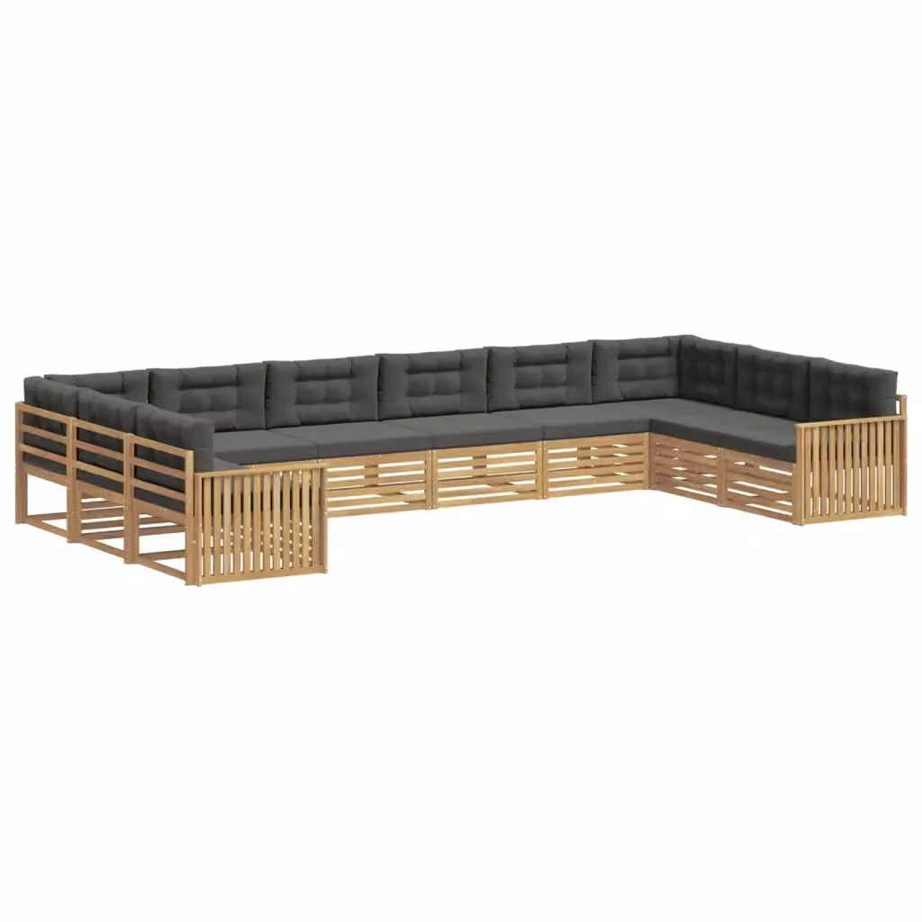 Set di divani da giardino a forma di L vidaXL in legno di acacia con cuscini, Bianco e Antracite – 2