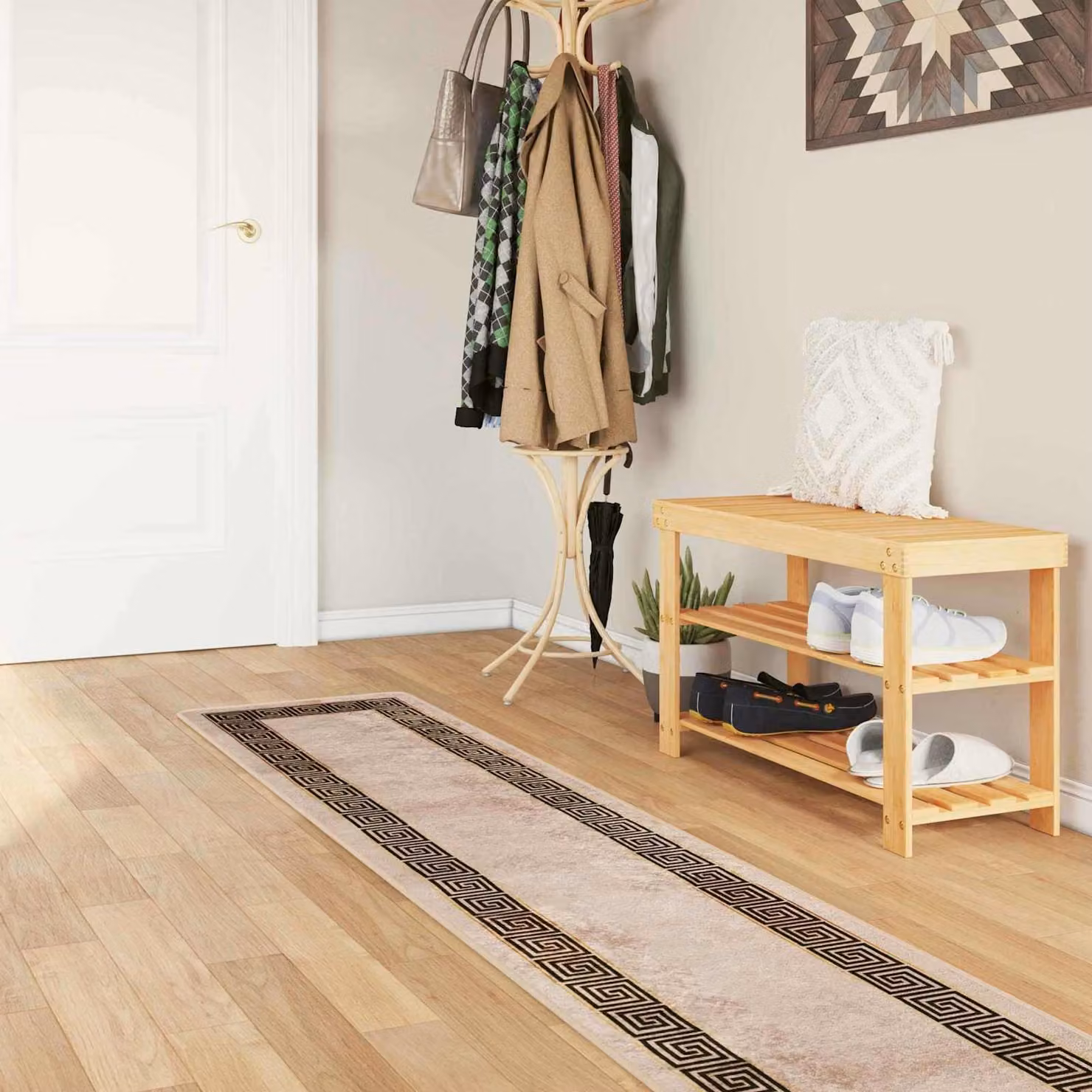vidaXL Runner Tappeto MARSA Nero e Beige in Poliestere, Lavabile e Antiscivolo, L 50 cm x P 450 cm