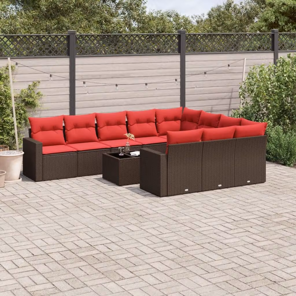 Maison Exclusive - Set Divani da Giardino 11 pz con Cuscini Polyrattan Marrone