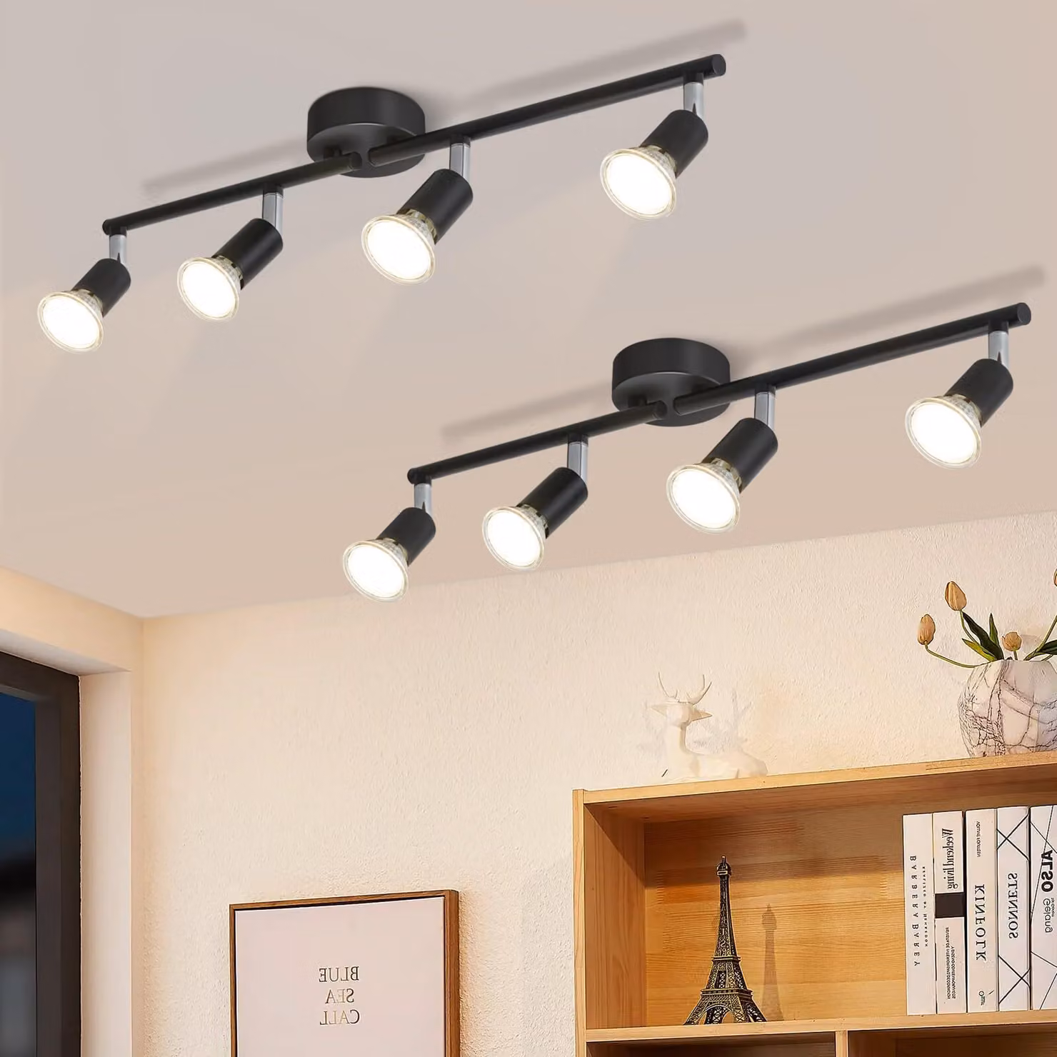 ZMH Plafoniera a LED 4 fiamme 2ER faretto da soffitto soggiorno nero lampada da soffitto GU10 spot da soffitto orientabile 350°rotazione soffitto camera da letto cucina corridoio