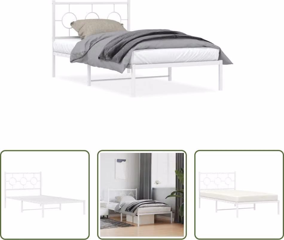 The Living Store Struttura letto con testiera in metallo bianco 100x200 cm