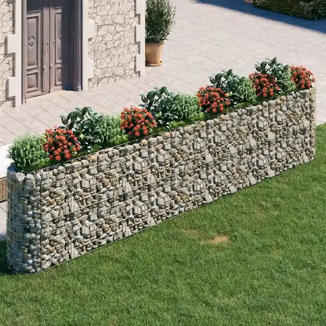 Gabbione con Letto Rialzato vidaXL in Acciaio Zincato Argento L: 470 cm, P: 50 cm, H: 100 cm