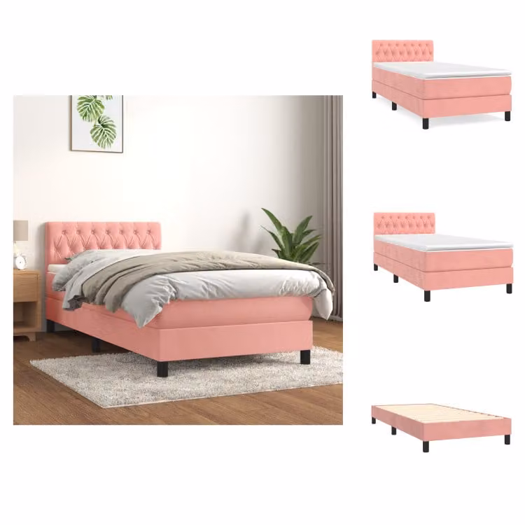 vidaXL Letto a molle con materasso rosa 100x200 cm in velluto - Letti & Reti
