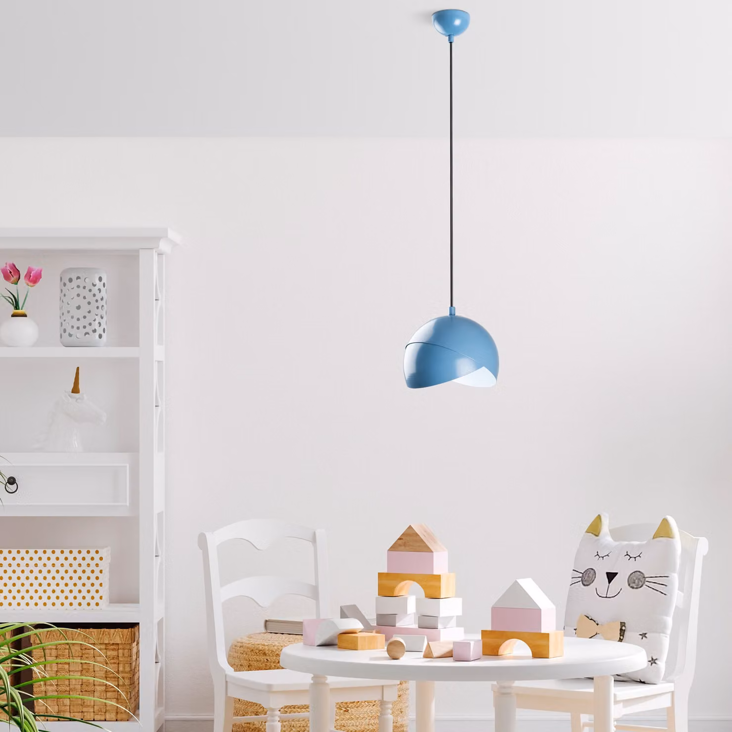 Opviq, Pacman - Azzurro, lampadario, azzurro, CORPO IN METALLO, 20 x 20 x 22 - 114 cm