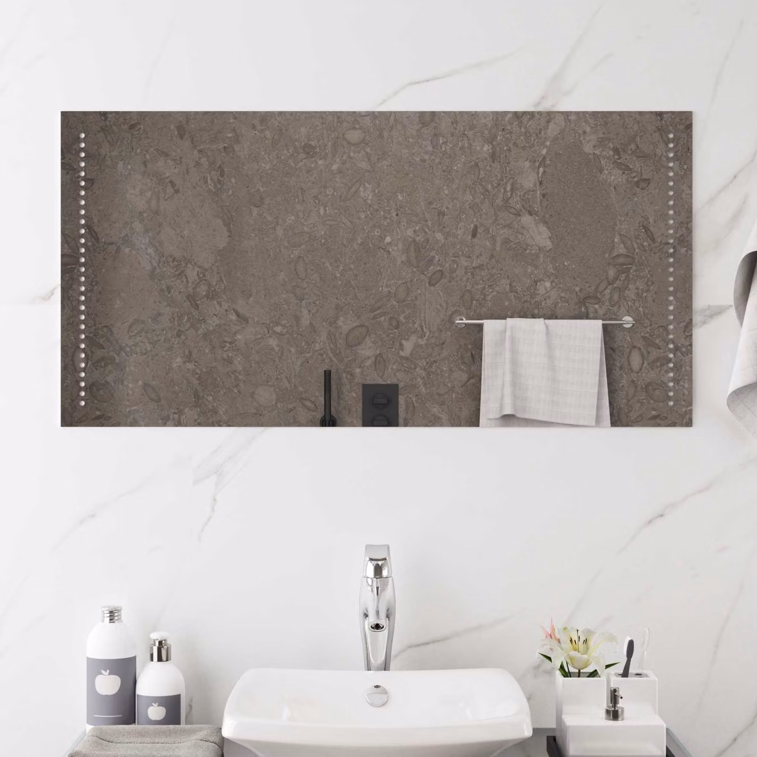 Specchio da bagno con LED vidaXL in vetro temperato, design minimalista, L: 100 cm, H: 50 cm, colore grigio/trasparente