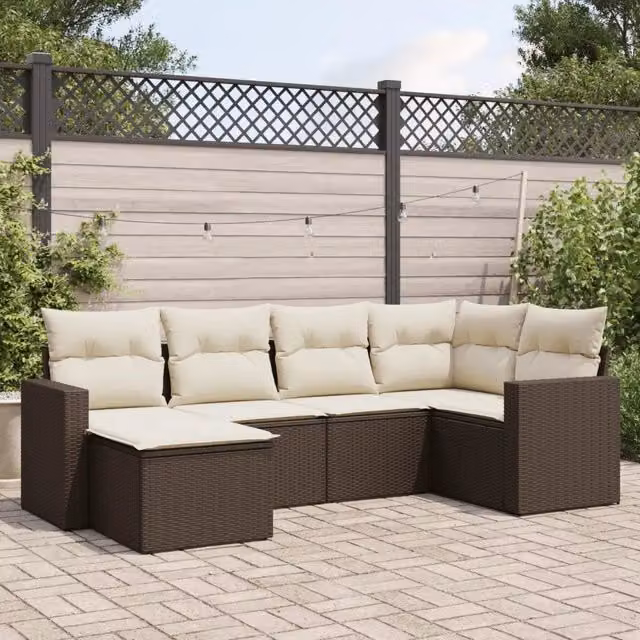 Set Divano da Giardino VIDAXL a L in Polyrattan Marrone con 6 Cuscini – 1