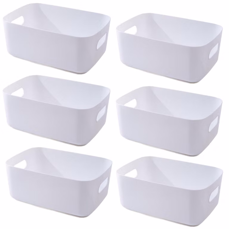 Contenitori in plastica con maniglie - Organizer multifunzionali - 30x20x12 cm - 6 pezzi, colore bianco