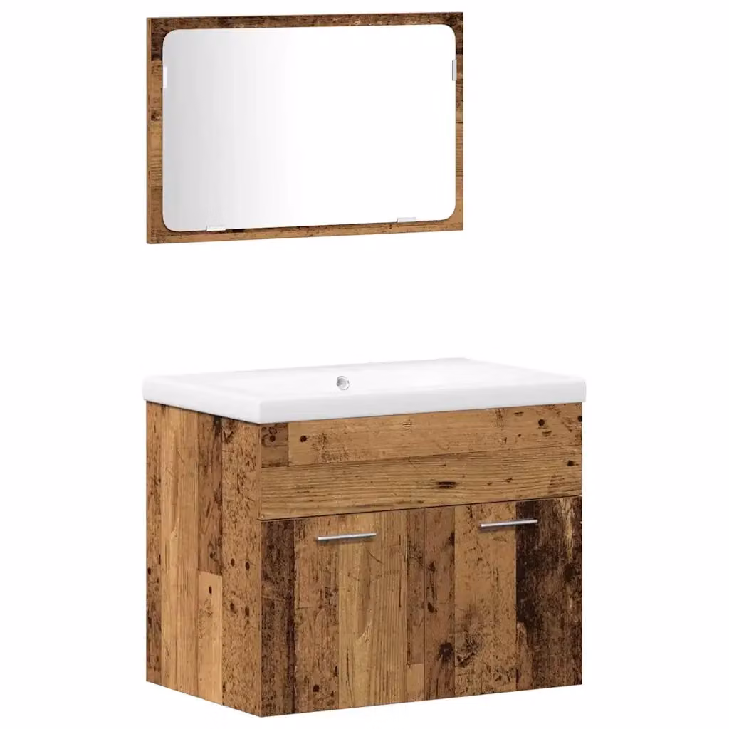 Set di mobili per il bagno moderno vidaXL in legno e metallo marrone composto da mobile lavabo, colonna e armadietto con specchio L/P/H: 60,0 x 38,5 x 126,0 cm – 2