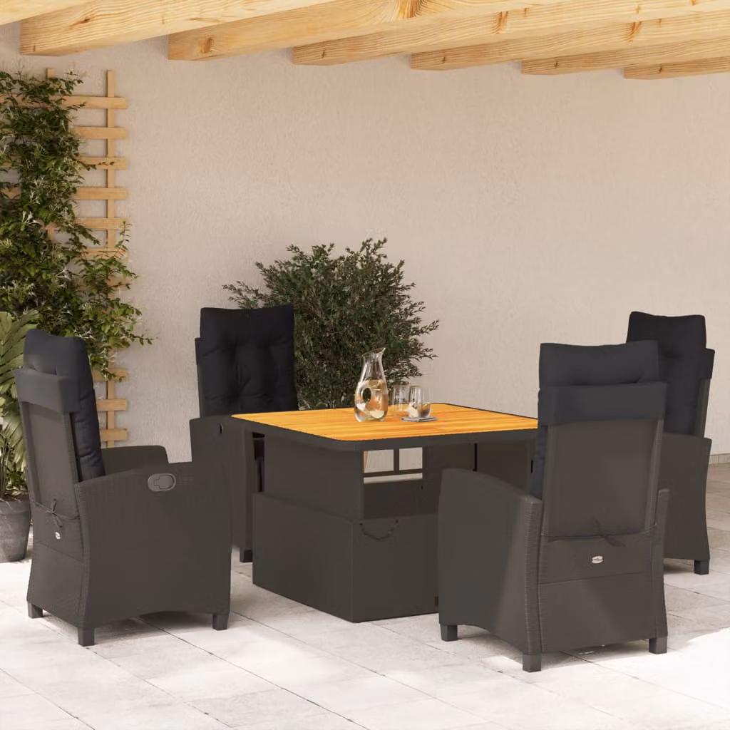 Set da pranzo da giardino vidaXL in legno di acacia oliato e rattan nero e marrone con 5 pezzi – 1