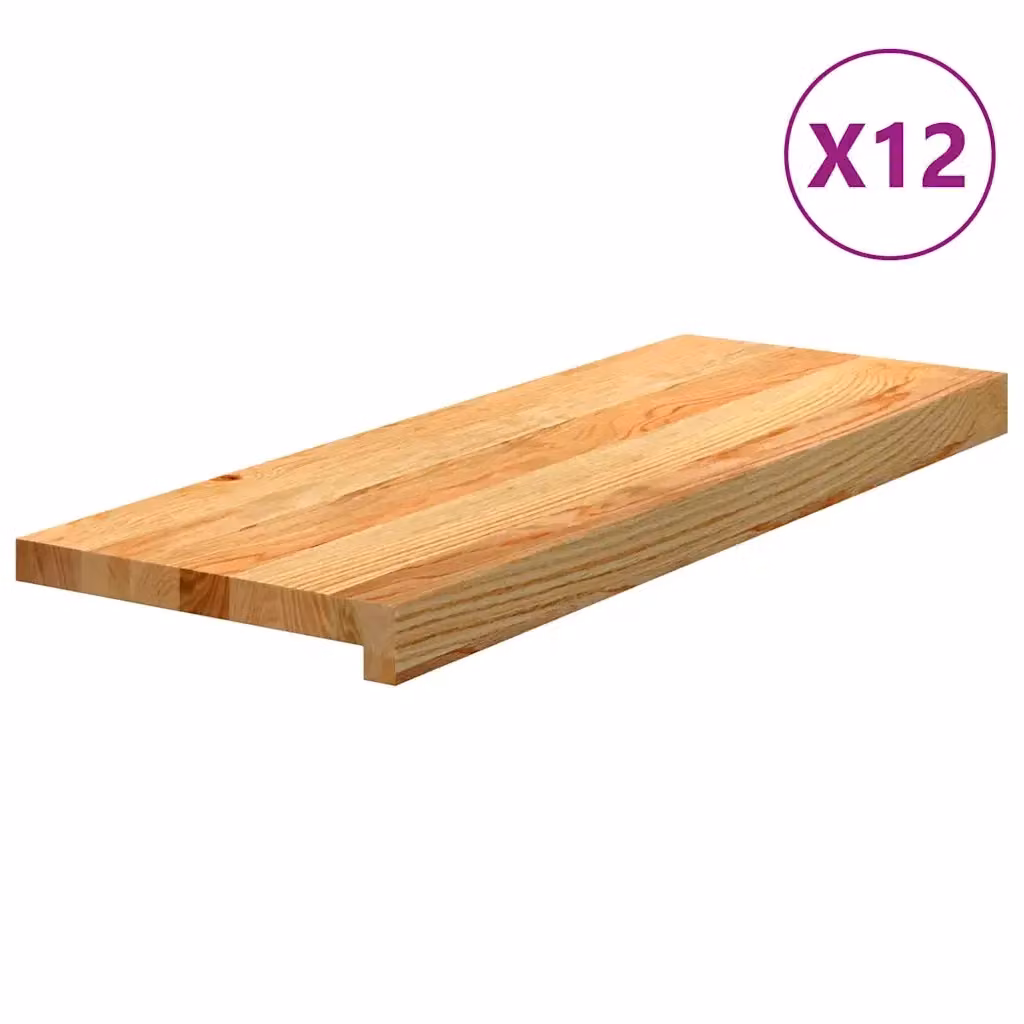 Set di 12 gradini in legno massello di rovere marrone chiaro vidaXL L 70 cm, P 25 cm, H 2 cm – 2