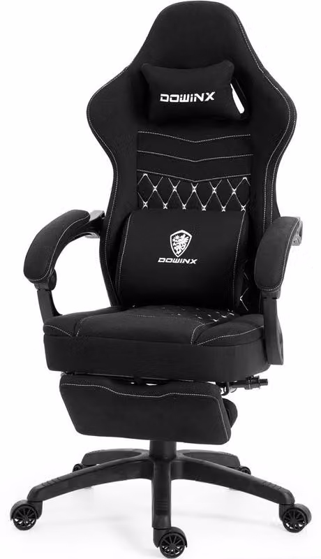 Sedia da gaming in tessuto, con imbottitura in gel e molle insacchettate, funzione massaggio, poggiapiedi regolabile, design ergonomico, colore beige