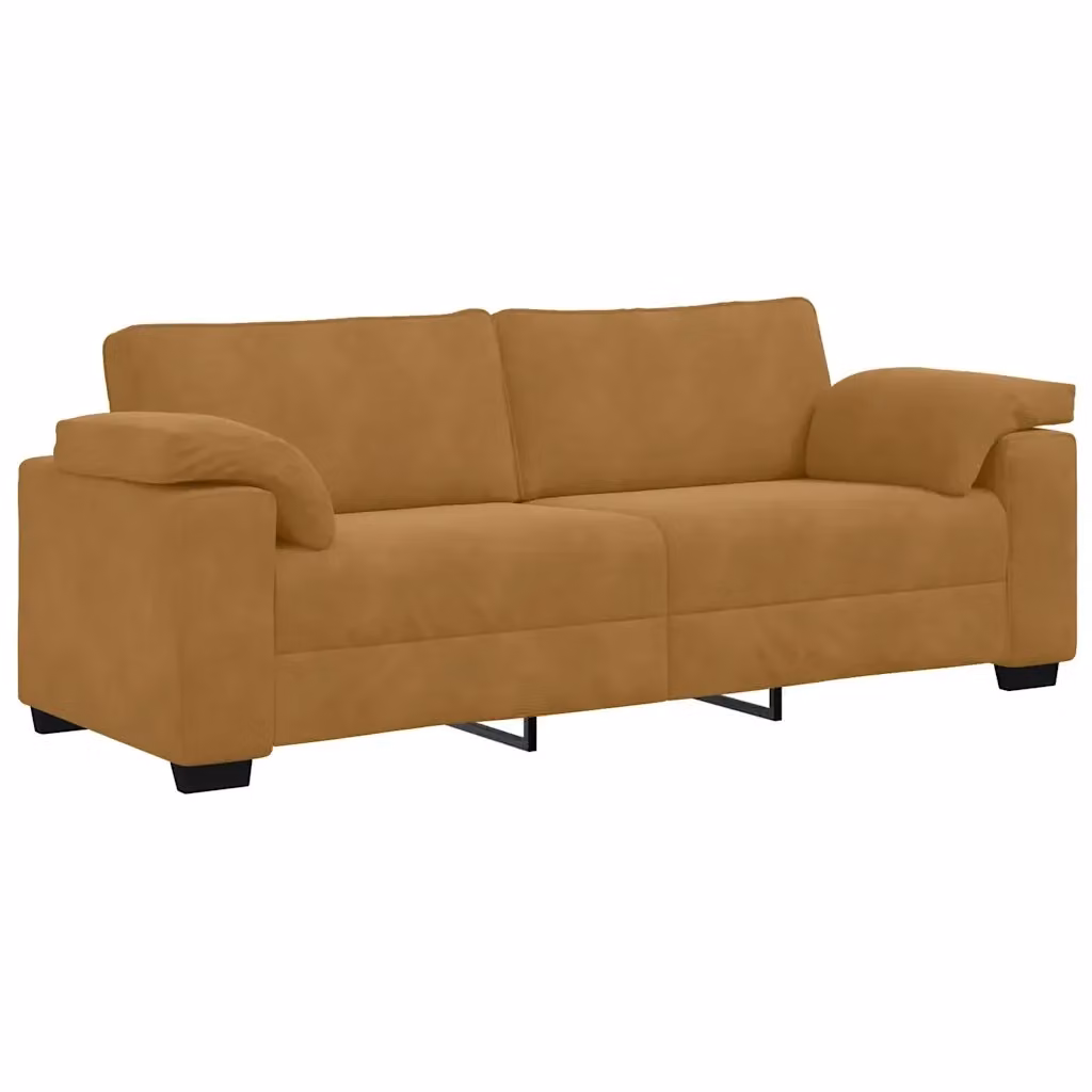 Divano a 3 posti moderno vidaXL in velluto marrone con cuscini decorativi L: 220 cm, P: 77 cm, H: 82 cm