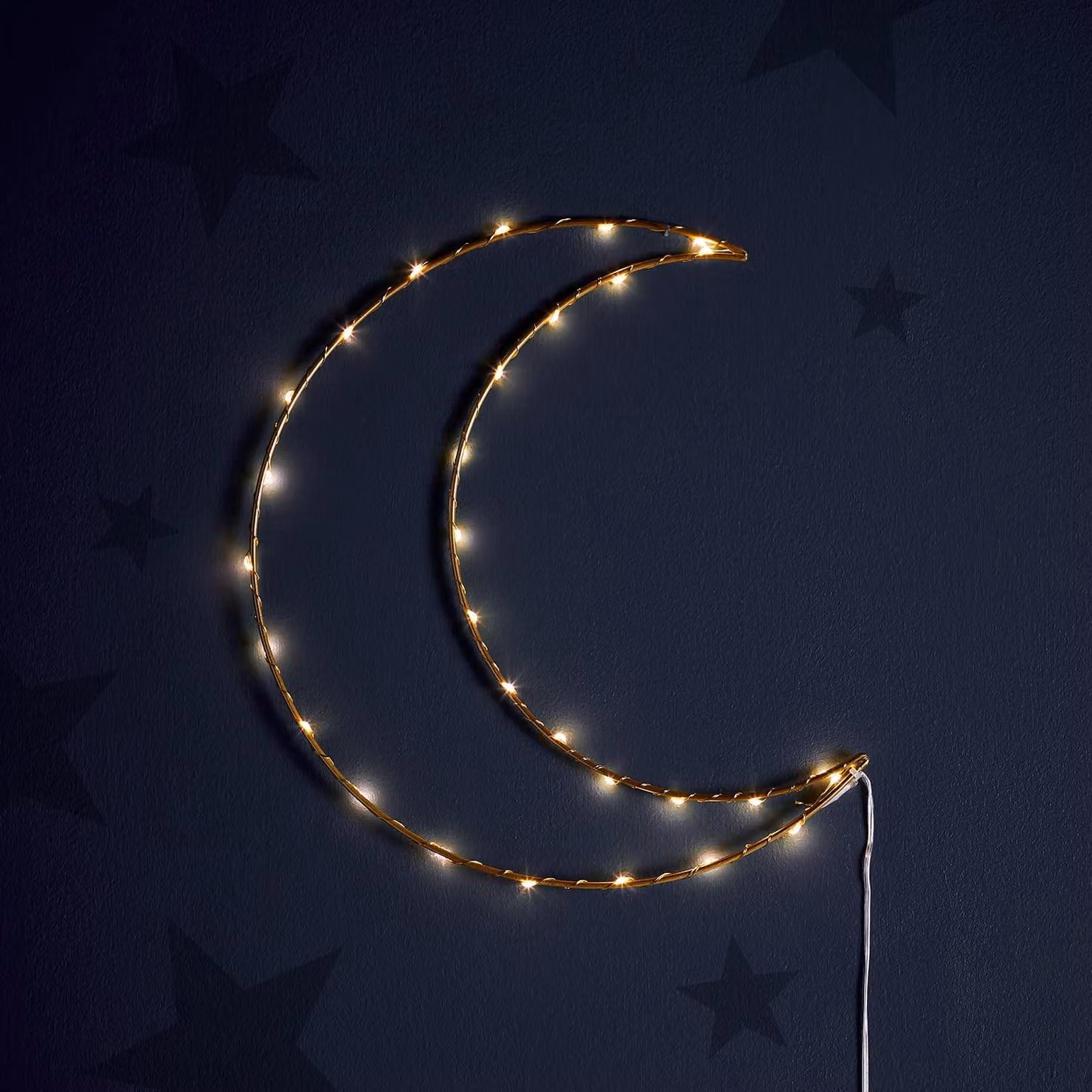 Lampada da parete a LED a forma di luna, color oro, 30 cm, con timer, alimentazione a batteria, per interni