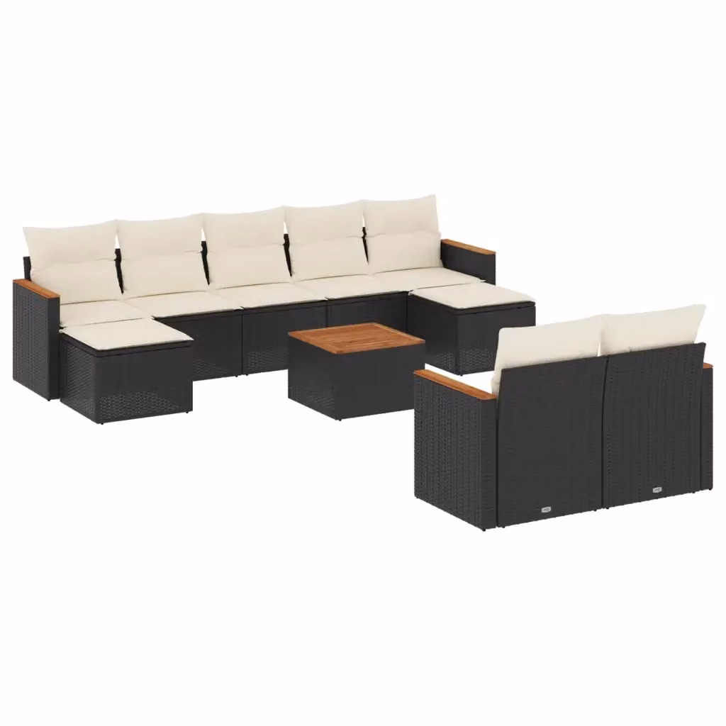 Set di Divani da Giardino vidaXL 10 Pezzi in Polyrattan Nero con Cuscini e Tavolino da Esterno a Forma di U – 2