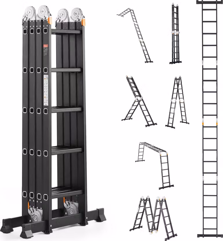 SucceBuy scala pieghevole multiuso 7 in 1, 5 gradini, 5,8 m di sbraccio, per lavoro