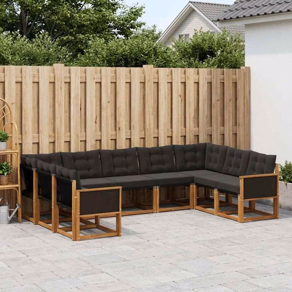 Set di divani da esterno vidaXL 9 pz in legno di acacia con cuscini, colore marrone e nero