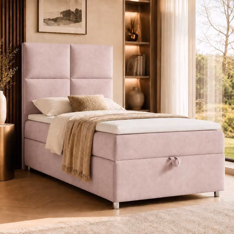 Best for Home Letto boxspring con contenitore Trinity K2-SINGLE 80x200 Materasso a molle Bonell incl. topper – Rosa