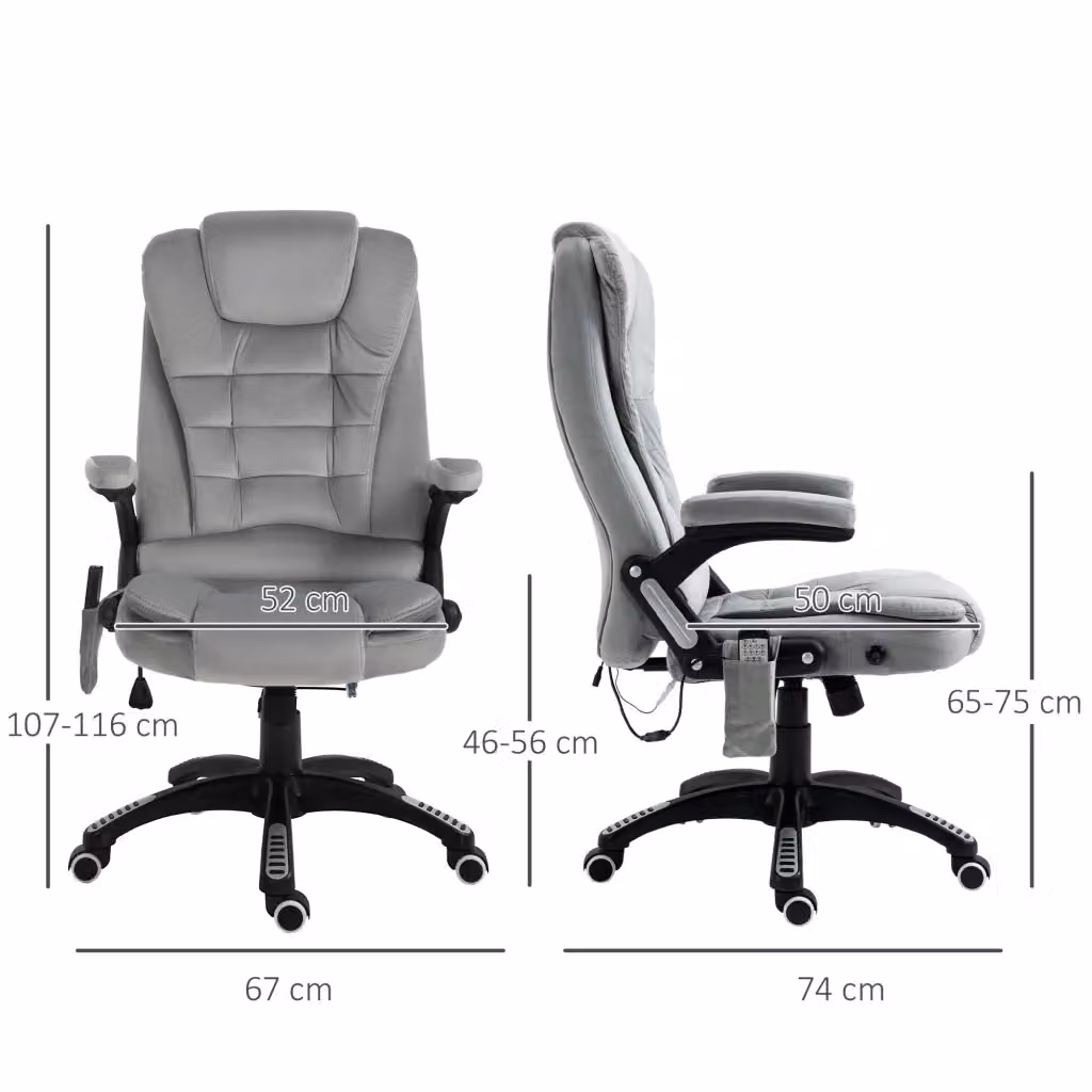Sedia da ufficio ergonomica WISHDOR grigia con poggiatesta, braccioli e rotelle, girevole a 360° – 2